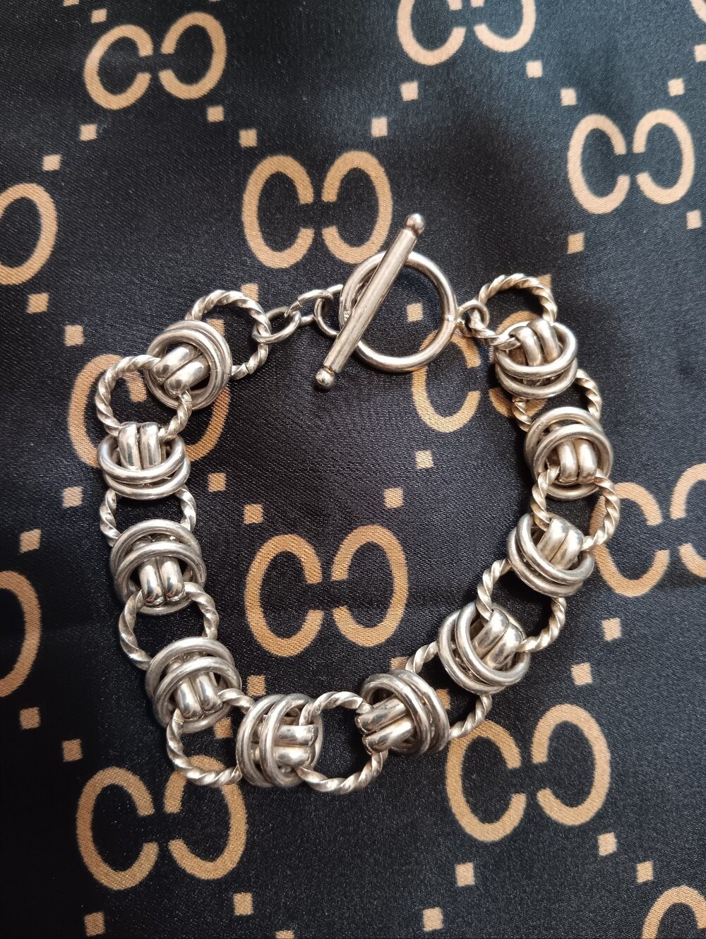 Sterling Silver Knot Link Toggle Bracelet - Silver